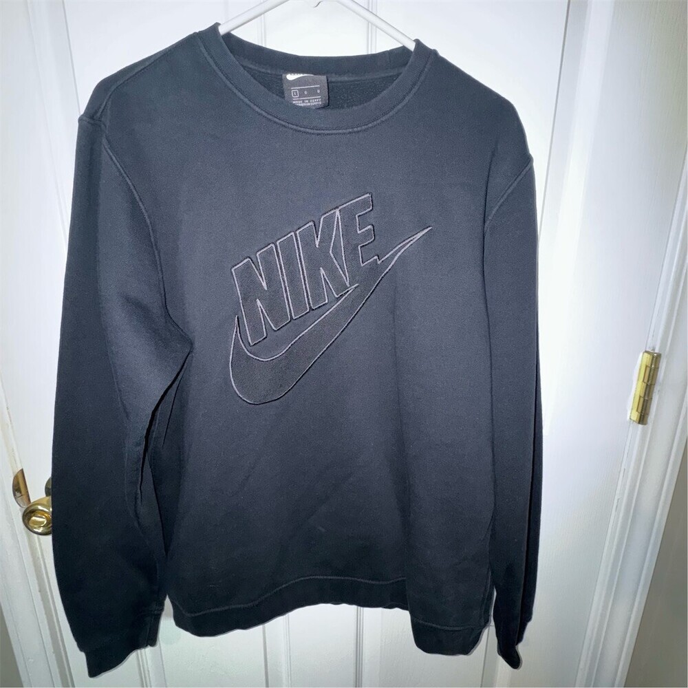 Nike Club Fleece Crewneck Sweatshirt Men's Size L Black Embroidered Logo